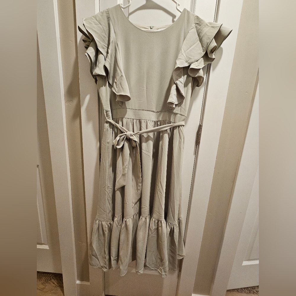 Ivy City Elegant Ruffled Sage Green Dress